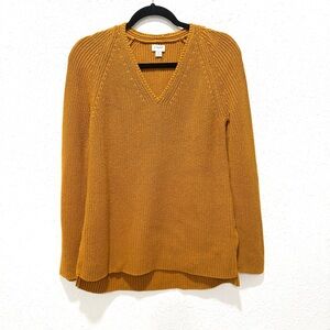 J. Crew V-Neck‎ cotton tunic Sweater in Warm Mustard S